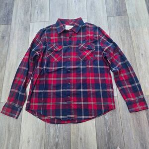 Cloudveil Mountainworks Men's Large plaid  flannel shirt button down reds blue